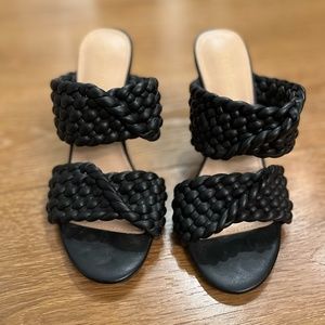 Black Faux Leather Woven Heels
